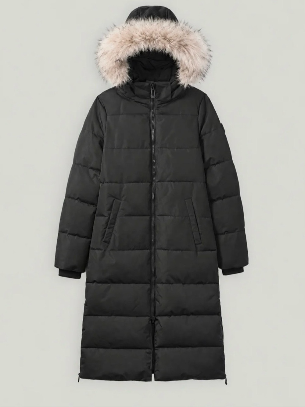 Noize Long Black Puffer Coat with Faux Fur Trim